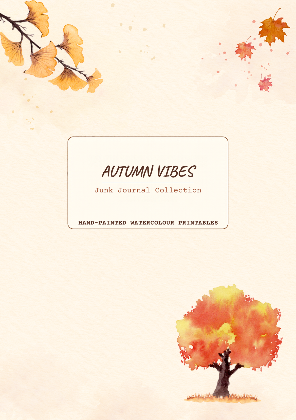 Autumn Vibes Printable Junk Journal Kit | Watercolour Fall Stickers, Cards, Tags & Ephemera | A5 & A4 PDFs