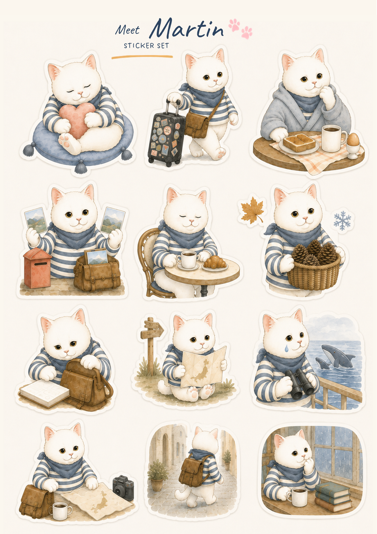 Meet Martin — A5 Waterproof Sticker Sheet | Cute Travel Cat Stickers for Journals, Water Bottles & Tumblers