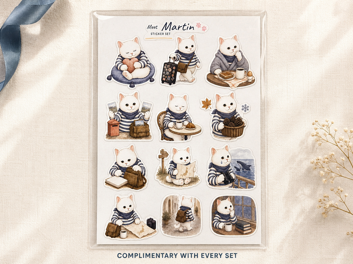 Gentle Reminders Postcard Set of 5, Encouraging Art Cards with Martin the White Cat