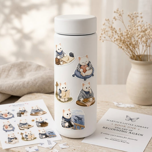 Meet Martin — A5 Waterproof Sticker Sheet | Cute Travel Cat Stickers for Journals, Water Bottles & Tumblers