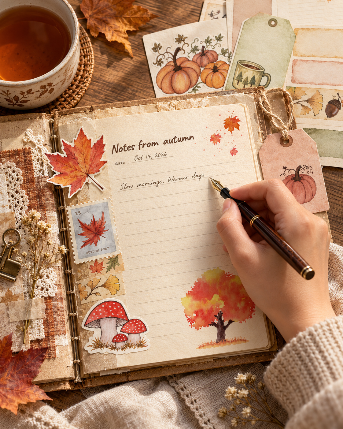 Autumn Vibes Printable Junk Journal Kit | Watercolour Fall Stickers, Cards, Tags & Ephemera | A5 & A4 PDFs