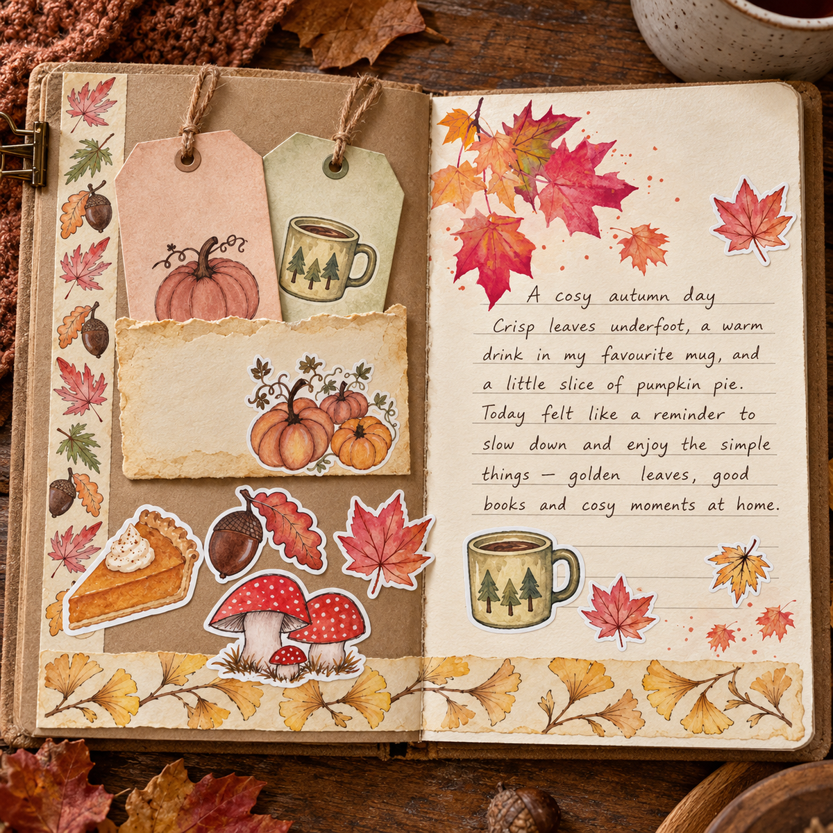 Autumn Vibes Printable Junk Journal Kit | Watercolour Fall Stickers, Cards, Tags & Ephemera | A5 & A4 PDFs