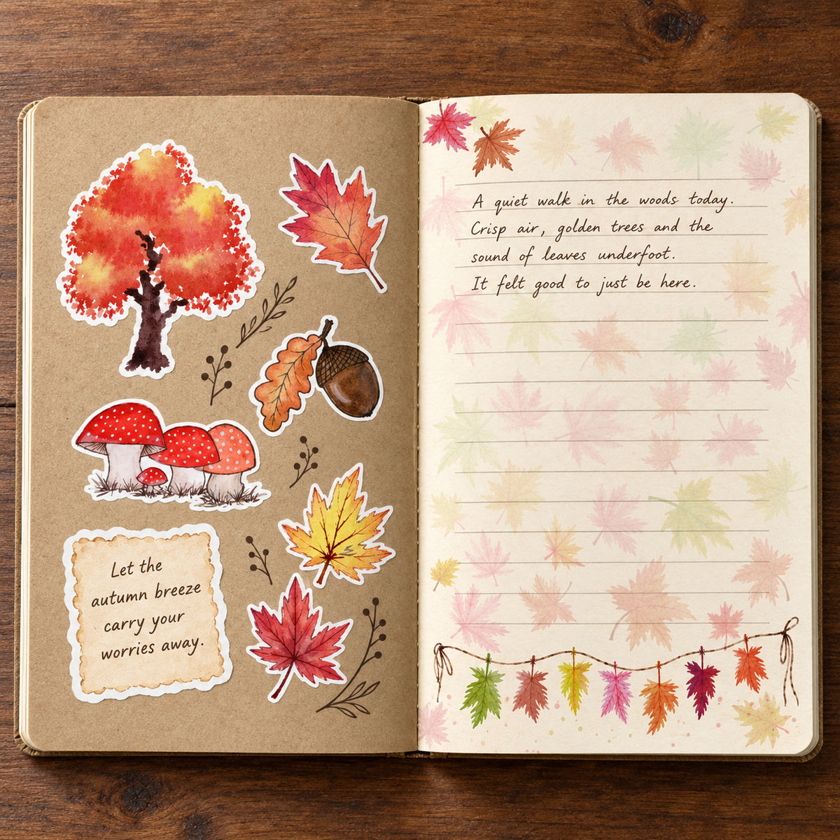 Autumn Vibes Printable Junk Journal Kit | Watercolour Fall Stickers, Cards, Tags & Ephemera | A5 & A4 PDFs