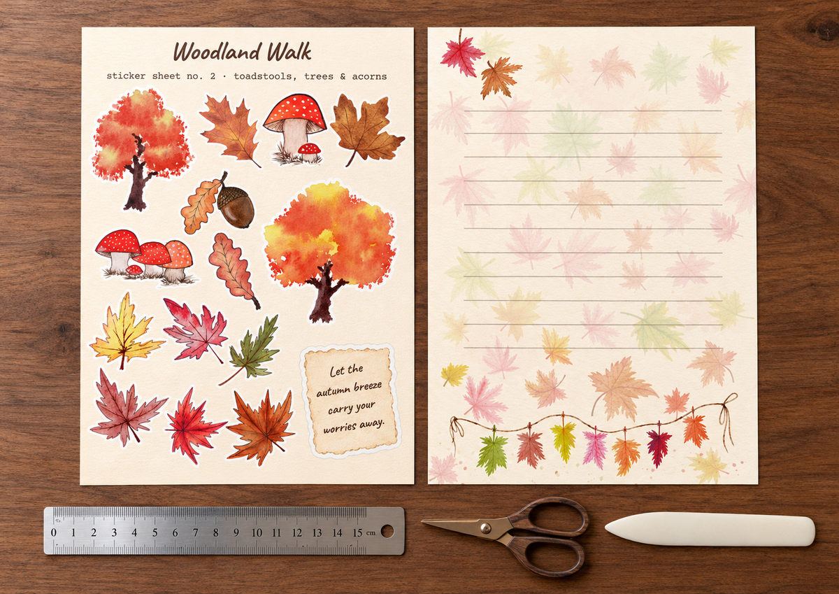 Autumn Vibes Printable Junk Journal Kit | Watercolour Fall Stickers, Cards, Tags & Ephemera | A5 & A4 PDFs